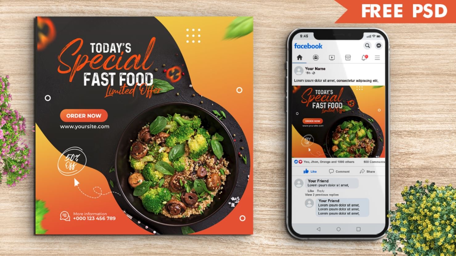 Free Delicious Fast Food Menu Social Media Post Mockup